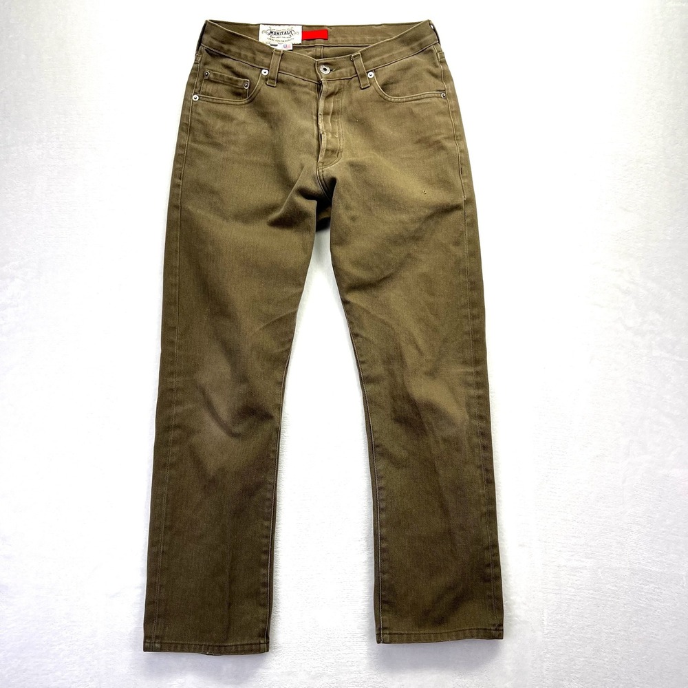 Monitaly Mens Olive Drab Cotton Twill Straight Leg Button Fly Pants Size 30 USA